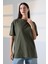 Oversize Bisiklet Yaka %100 Pamuk Penye Kompakt Basic T-Shirt 21752 Haki 1