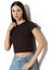 Soft Touch Bisiklet Yaka Kısa Kollu Crop Kesim Basic Düz Kadın T-Shirt 21974 Kahve 3