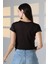 Soft Touch Bisiklet Yaka Kısa Kollu Crop Kesim Basic Düz Kadın T-Shirt 21974 Kahve 4