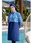 Tam Kapalı Crop Model Mavi Desenli Tesettür Mayo - 2525 1