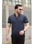 Erkek Fermuar Yakalı Çizgili Kısa Kollu T-Shirt 1