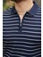 Erkek Fermuar Yakalı Çizgili Kısa Kollu T-Shirt 3