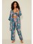 045 Kadın Desenli Saten 3 Lü Pijama Takım Turkuaz 3