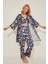045 Kadın Desenli Saten 3 Lü Pijama Takım Lacivert/oranj 1