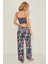 045 Kadın Desenli Saten 3 Lü Pijama Takım Lacivert/oranj 4