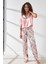 Kadın Saten Crop Gömlek Pantolon Takım 9066 Pembe/ekru 1