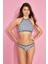 Kadın Varsiti Boyundan Bağlı Halter Bikini Takım 00252 Lacivert 4