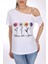Bloom Like A Flower Baskı ve Taş Işlemeli Beyaz Kadın Tişört - Çiçek Gibi Aç - Pia Velle 5