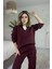Çizgil Triko Pantolonlu Takım Bordo 4