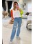 Paça ve Diz Yırtık Detay Wide Leg Jean Buz Mavi 1
