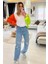Paça ve Diz Yırtık Detay Wide Leg Jean Buz Mavi 2