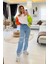 Paça ve Diz Yırtık Detay Wide Leg Jean Buz Mavi 4