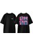Stitch Pink Tasarım Sırt Baskılı Pamuk Siyah Oversize T-Shirt 1