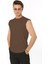 Erkek Kahverengi Bisiklet Yaka Tank Sıfır Kol Atlet %100 Pamuk T-Shirt 1