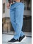 Erkek Kot Pantalon Batal Mavi Fermuarlı Ince Kumaş Yüksek Bel Geniş Paça 1