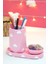 Luxury Bulutlu Pembe Organizer Set (3 Parça)(Kalemlik, Oval Tepsi ve Mini Kalp Tabak) | Banyo Organizeri 1 Adet 1