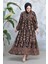 Desenli Siyah Camel Tesettür Elbise 30015SC 1