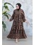 Desenli Siyah Camel Tesettür Elbise 30015SC 2