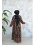 Desenli Siyah Camel Tesettür Elbise 30015SC 3