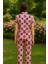 Kadın Pembe Kısa Kollu Pijama Takım Pamuklu Viskon Baskılı Düğmeli Biye Detaylı 2
