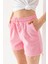 Kadın Beli Lastikli Cepli Pis Paça Kısa Şort Pembe - 25YP 5322 3