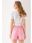 Kadın Beli Lastikli Cepli Pis Paça Kısa Şort Pembe - 25YP 5322 5