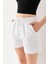 Kadın Beli Lastikli Cepli Pis Paça Kısa Şort Beyaz - 25YP 5322 3