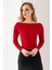 Kadın Kayık Yaka Omzu Büzgü Detaylı Uzun Kollu Bluz Bordo - 2433 2