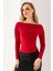 Kadın Kayık Yaka Omzu Büzgü Detaylı Uzun Kollu Bluz Bordo - 2433 3