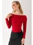 Kadın Kayık Yaka Omzu Büzgü Detaylı Uzun Kollu Bluz Bordo - 2433 5