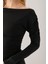 Kadın Kayık Yaka Omzu Büzgü Detaylı Uzun Kollu Bluz Siyah - 2433 3