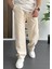 Erkek Beli Lastikli Baggy Kalıp Pantolon Krem EDW356 1