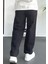 Erkek Beli Düğmeli Baggy Kalıp Pileli Pantolon Siyah EDW357 4