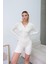 Uzun Kollu Soft Düğmeli Kısa Tulum Romper Bej 2