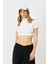 Kadın Kısa Kol Dik Yaka Crop Fitilli Bluz 922 Ekru 2