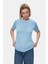 Jenny Mat Mavi Bisiklet Yaka Triko Nakışlı Standard Fit Kadın Tshirt 1