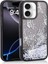 iPhone 16 Uyumlu Kılıf Sıvılı Simli Kelebek Baskılı Şeffaf Arka Yüzey Klcr Glis Silikon Kapak-Siyah 1