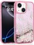 iPhone 15 Uyumlu Kılıf Sıvılı Simli Kelebek Baskılı Şeffaf Arka Yüzey Klcr Glis Silikon Kapak-Pembe 1