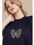 Kolsuz Kelebek Nakışlı Oversize Vatkalı T-Shirt 4