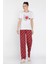 Kadın Kalp Baskılı Ekose Desenli Yarım Kol Pijama Takımı P-00016632 1