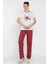 Kadın Kalp Baskılı Ekose Desenli Yarım Kol Pijama Takımı P-00016632 2