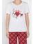 Kadın Kalp Baskılı Ekose Desenli Yarım Kol Pijama Takımı P-00016632 4