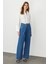 Mavi Önden Çapraz Düğme Detaylı Yüksek Bel Wide Leg Jean 4