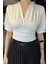 Kadın V Yaka Büzgü Detaylı Crop Top Bluz P-00016475 4