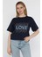 Love Taşlı Bisiklet Yaka Kadın Tişört P-00016715 1