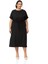 Büyük Beden Beli Lastikli Duble Yarasa Kollu Yanları Yırtmaçlı Siyah Midi Elbise 1