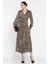 Leopar Desenli Drapeli Saten Elbise P-00016303 1
