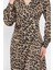 Leopar Desenli Drapeli Saten Elbise P-00016303 4