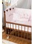 Yeni Doğan Tutku Ceviz Ahşap Beşik Anne Yanı Bebek Beşiği Pembe Nakış Uyku Setli + Tekerlekli 2