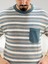 Erkek Bisiklet Yaka Cep Detaylı Yeni Sezon Trend Çizgili Örme T-Shirt 3